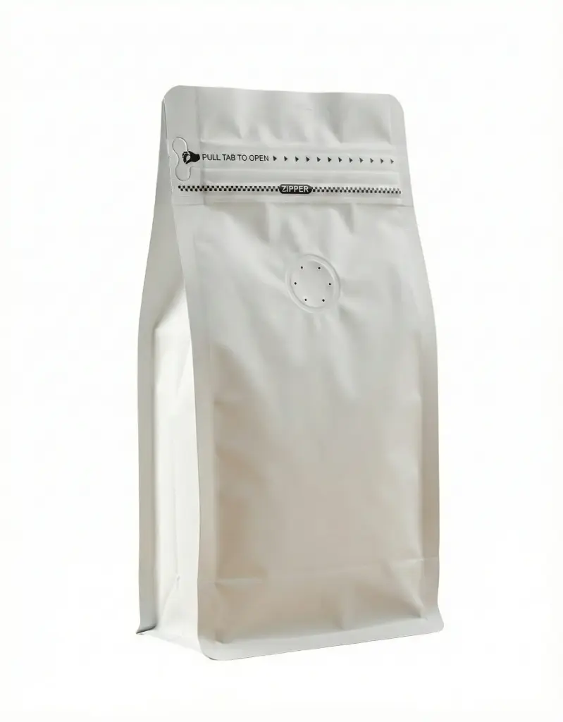 Bolsas Fondo Plano trilaminado Ancho 90mm x 180mm . Fuelles 50mm c/válvula Café x 125g. (3)