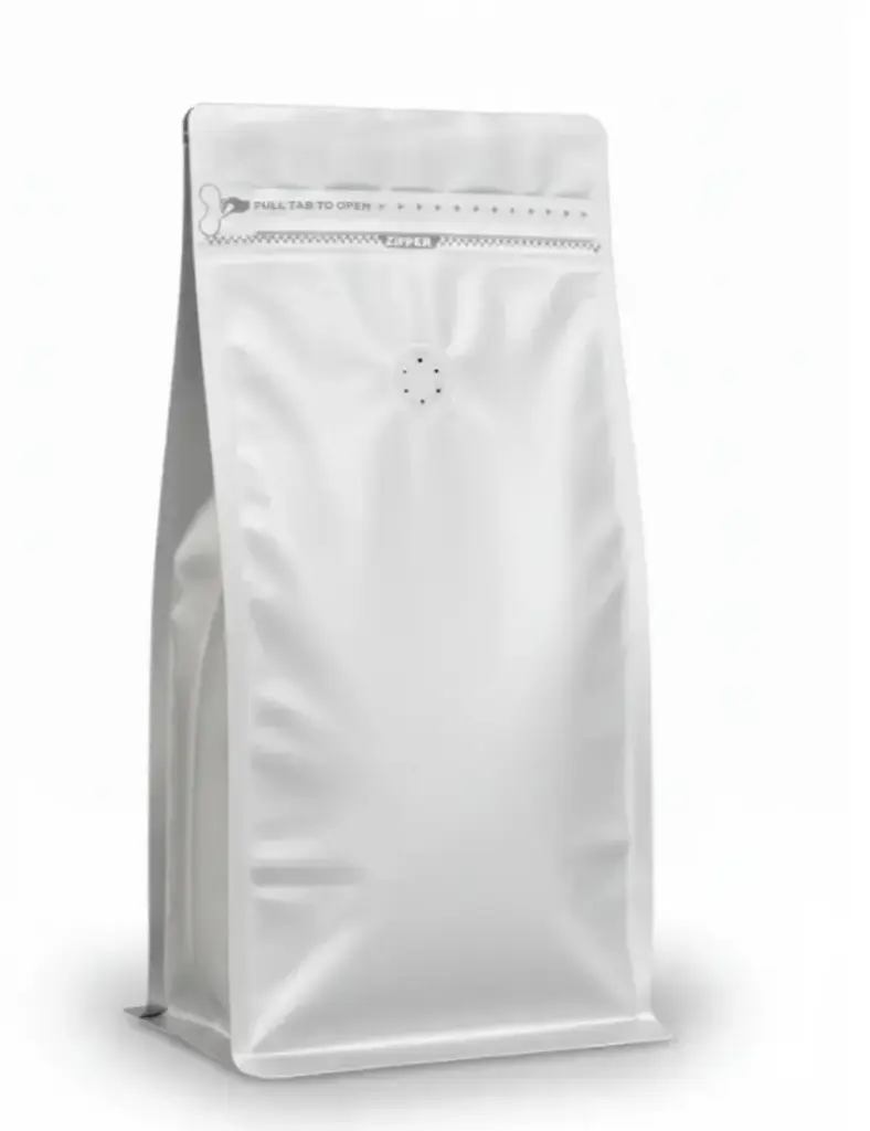 Bolsa Fondo Plano trilaminado 135 x 260 + 75mm c/válvula Café x 500g (5)