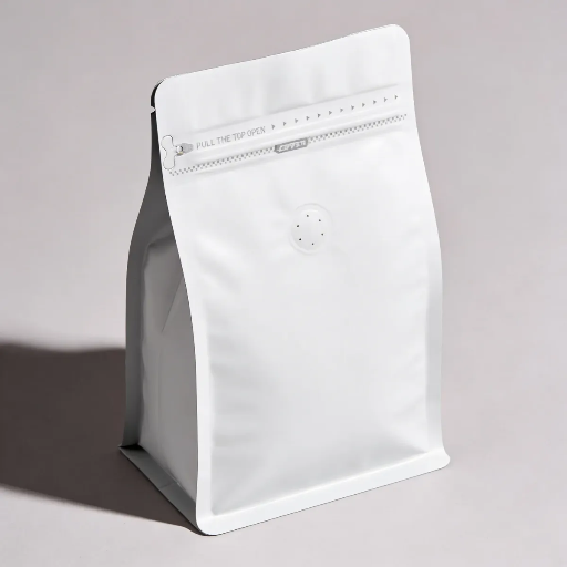  Bolsas Fondo plano trilaminado 130mm x 200mm y fuelle de 70mm c/válvula. (4) Café x 250g